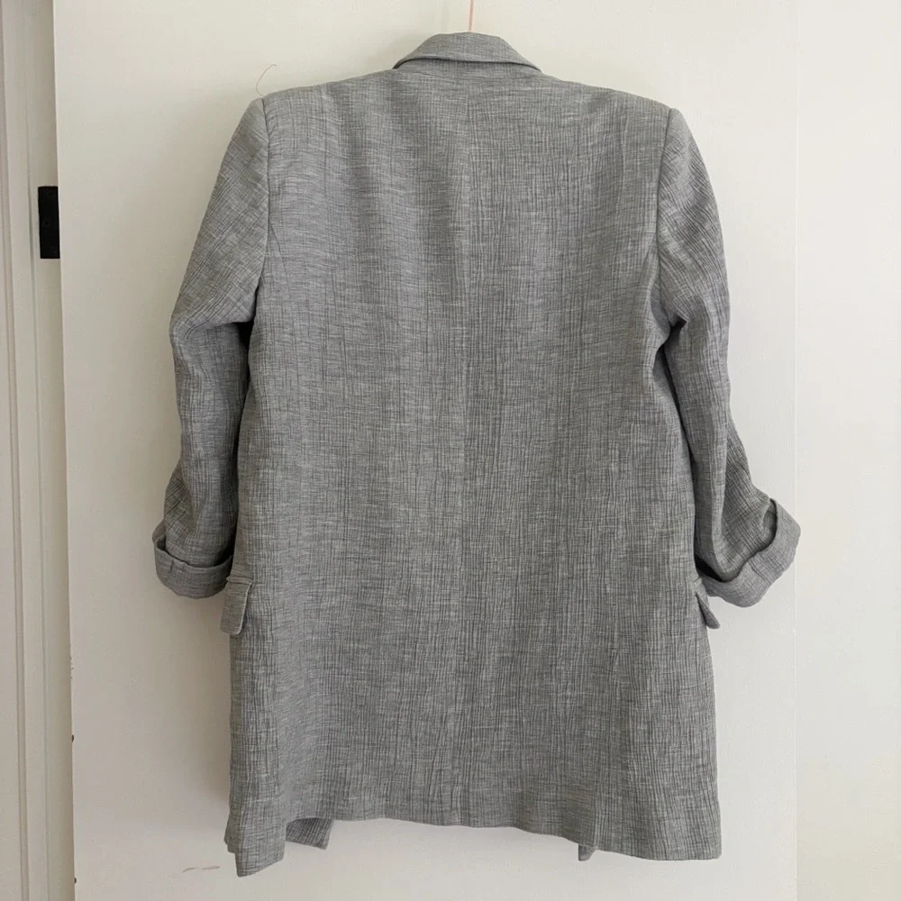 Zara Long Open Blazer Lapel Collar Padded Shoulders Grey Size M - Picture 8 of 8